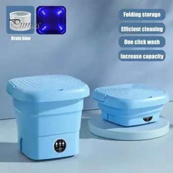 Складная стиральная машина с большой емкостью, сенсорным управлением, съемной сливной корзиной, ультразвуковой турбиной, для стирки нижнего белья, носков, детской одежды, мини-стиральная машина US Plug синий