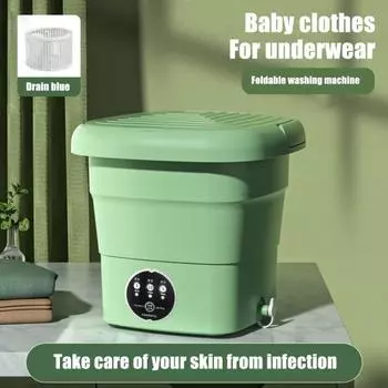 Складная стиральная машина с большой емкостью, сенсорным управлением, съемной сливной корзиной, ультразвуковой турбиной, для стирки нижнего белья, носков, детской одежды, мини-стиральная машина US Plug синий