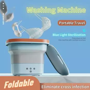 Складная стиральная машина с небольшим ведром, портативная стирка нижнего белья, трусов, носков, интеграции обезвоживания детской одежды A серый/синий