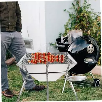 Складная стойка для гриля для кемпинга, переносная уличная гриль-печь для барбекю, сетка для дров, стойка для барбекю из нержавеющей стали, дорожная нагревательная печь белый