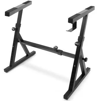 Складная стойка для клавиатуры Pyle Heavy Duty, прочная, усиленная, с Z-образной шириной и высотой, с поролоновой подкладкой, подходит для клавишных электропианино, подходит для путешествий и хранения.