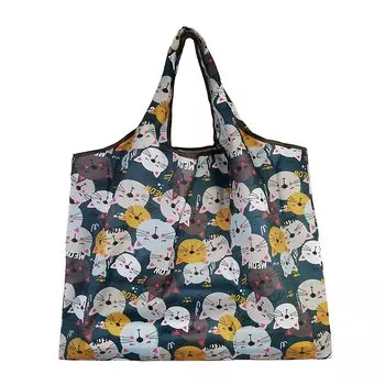 Складная сумка большого размера, экологичная и стильная [Thayakii] - легкая, прочная, вместительная, дружелюбная, (котенок)