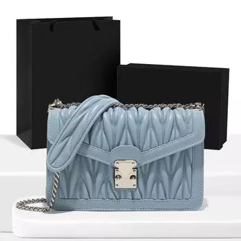 Складная сумка-цепочка, новинка 2023 года, косая сумка на одно плечо, легкая роскошная текстура, ширина 22 см, высота 6 см, высота 15 см синий