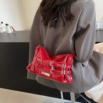 Складная сумка через плечо на шнуровке под мышками, женская сумка красный