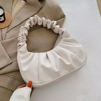 Складная сумка через плечо с облаком, сумка для подмышек, французская нишевая текстура, популярная маленькая плиссированная сумка для женщин, новинка 2024 года, трендовая сумка для женщин белый