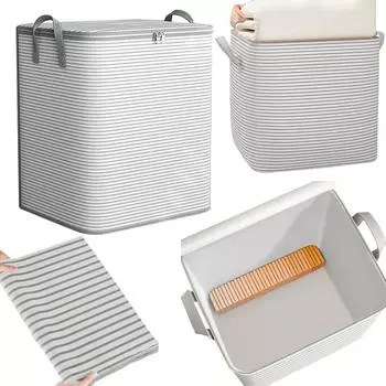 Складная сумка для хранения одеял, нетканый контейнер для хранения в полоску для домашней спальни серый