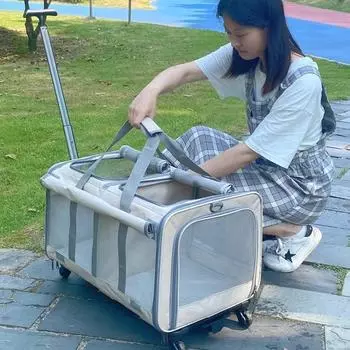 Складная сумка для кошек, коляски, переносной рюкзак для щенков, переноска для собак, дорожный транспорт, сиденье для кошек, двухслойный домик для животных, аксессуары серый