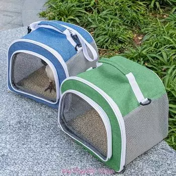 Складная сумка для переноски домашних животных и птиц, переносная сумка, сумка для переноски попугаев, дорожная сумка для домашних животных с расширяющейся ручкой и сетчатым окошком зелёный