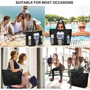 Складная сумка на плечо для фитнеса, плавания, хранения, сумка большой емкости, портативная пляжная сумка для женщин и мужчин One Size небесно-голубой