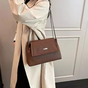 Складная сумка Женская сумка через плечо с цепочкой Сумка через плечо кофейный