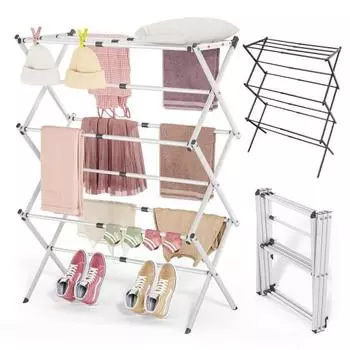 Складная сушилка для белья, выдвижная конструкция, простая установка, складная переносная вешалка для белья для использования в помещении и на открытом воздухе белый