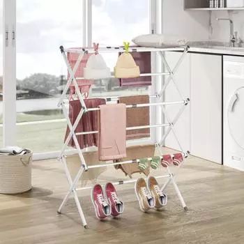 Складная сушилка для белья, выдвижная конструкция, простая установка, складная переносная вешалка для белья для использования в помещении и на открытом воздухе чёрный