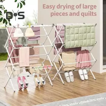 Складная сушилка для белья, выдвижная конструкция, простая установка, складная переносная вешалка для белья для использования в помещении и на открытом воздухе белый