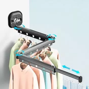 Складная сушилка для одежды с присоской, настенное крепление, с выдвижной присоской, удлинительная штанга, многоразовая 3-складная сушилка для одежды Other чёрный
