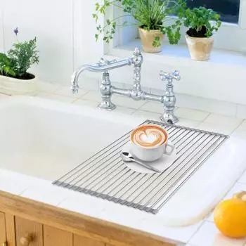Складная сушилка для посуды Коврик для сушки посуды из нержавеющей стали и силикона над раковиной Складная полка Многофункциональная посуда