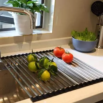 Складная сушилка для посуды, сушилка для слива из нержавеющей стали для кухонных столешниц, термостойкая, нескользящая, складная, коврик для мойки, кухонная подставка для организации пространства A чёрный