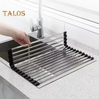 Складная сушилка для посуды, сушилка для слива из нержавеющей стали для кухонных столешниц, термостойкая, нескользящая, складная, коврик для мойки, кухонная подставка для организации пространства A чёрный