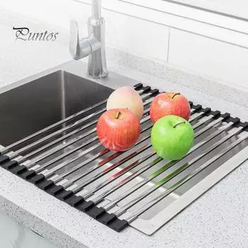 Складная сушилка для посуды, сушилка для слива из нержавеющей стали для кухонных столешниц, термостойкая, нескользящая, складная, коврик для мойки, кухонная подставка для организации пространства A чёрный
