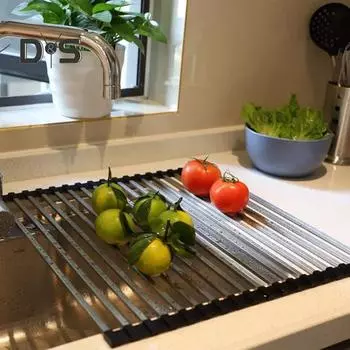 Складная сушилка для посуды, сушилка для слива из нержавеющей стали для кухонных столешниц, термостойкая, нескользящая, складная, коврик для мойки, кухонная подставка для организации пространства A чёрный