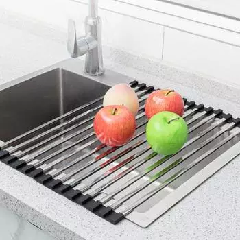 Складная сушилка для посуды Yousheng, нержавеющая сталь, для кухонных столешниц, термостойкий нескользящий складной коврик для мойки A чёрный