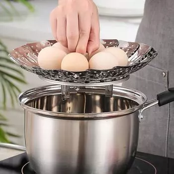 Складная тарелка для приготовления на пару из нержавеющей стали 304, корзина для приготовления на пару, фруктов, овощей, многофункциональный поддон для варки на пару, слив