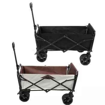 Складная тележка для кемпинга с длинным задним бортом, большими колесами и тормозом, многофункциональная пляжная тележка для отдыха на природе Black