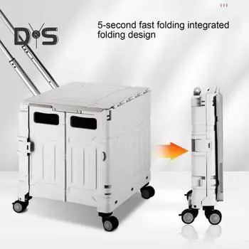 Складная тележка на колесах большой вместимости 40 л с колесами, грузоподъемностью 30 кг, телескопическая ручка, многофункциональный ящик для хранения вещей чёрный