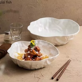 Складная текстура Керамическая миска Белая нестандартная салатница Толстая суповая миска Фруктовые миски Десертные миски Креативная посуда для отелей
