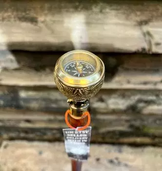 Складная трость для ходьбы с золотой латунной ручкой-компасом - Натуральная полированная древесина твердых пород - Регулируемые размеры - Изготовленная вручную помощь при передвижении 93 см, 90 см, 88 см