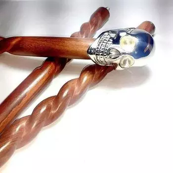 Складная трость для ходьбы в викторианском стиле с серебряной ручкой и человеческим черепом, длина 93,98 см, трость ручной работы