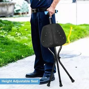 Складная трость с сиденьем и светодиодной подсветкой, переносное сиденье, трость из алюминиевого сплава, 5 регулируемых по высоте костылей 2-в-1, подарок для пожилых людей