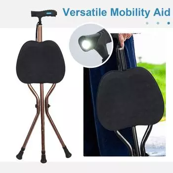 Складная трость с сиденьем и светодиодной подсветкой, портативное сиденье, трость для ходьбы из алюминиевого сплава кофейный/бронзовый