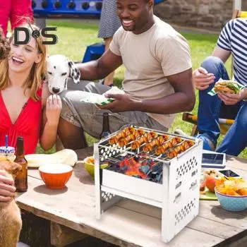 Складная уличная печь-гриль для барбекю с сумкой для хранения, прочная многофункциональная печь из нержавеющей стали для кемпинга, пикника, мини-гриль для барбекю, угольная печь серебряный