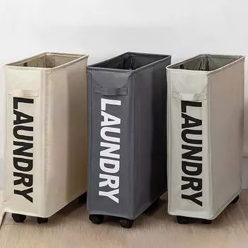 Складная узкая корзина для белья на колесах, корзина для белья с ручкой, органайзер для грязной одежды, коврик для йоги, корзина для хранения инвентаря