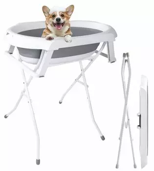 Складная ванна для кошек и собак TUIYIDUO Pet с мягкой подкладкой для кошек и большой безопасной крышкой, подходит для использования внутри помещения и включает инструкцию на японском языке серый