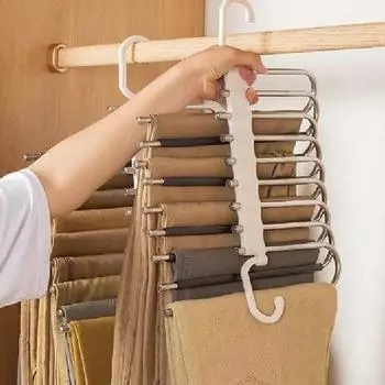 Складная вешалка для брюк, многофункциональная вешалка для одежды, многослойная выдвижная, экономящая место вешалка для одежды чёрный