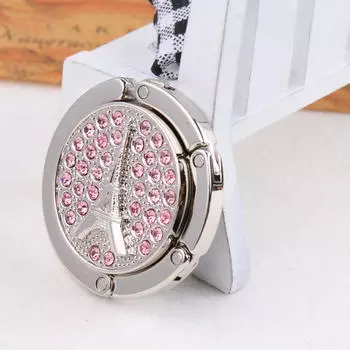 Складная вешалка для сумочки со стразами Эйфелева, держатель для сумочки, крючок, безопаснее розовый