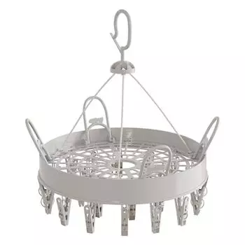 Складная вешалка с зажимами, сушилка, многофункциональная вешалка для носков, для сушки носков, полотенец, нижнего белья, детской одежды Round 24 Clips 32.5x32.5x33cm белый