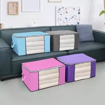 Складная застежка-молния с ручкой и видимым окном, органайзер для шкафа, пакет для переезда, пододеяльник, кровать B синий