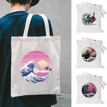 Складная женская парусиновая сумка на плечо, сумки для покупок из хлопчатобумажной ткани, продуктовые сумки, сумка для книг для девочек 24*26cm