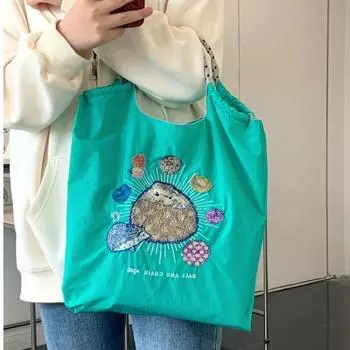 Складная женская сумка из вышитого холста большой вместимости – экологичная, портативная сумка через плечо и через плечо Medium