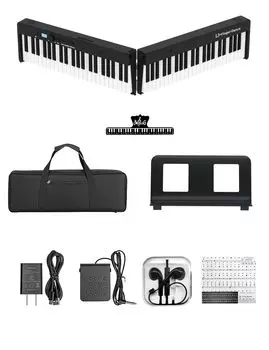 Складное цифровое 88 128 127 20 Двойное пианино для начинающих, Клавиши, Портативное, Легкое, Компактное, Полувзвешенные клавиши, Тембры, Ритмы, Демонстрации, чёрный