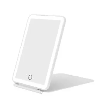 Складное дорожное зеркало для макияжа со светодиодной подсветкой, 3 режима освещения, USB-зарядка, сенсорный экран, портативное настольное косметическое зеркало белого цвета