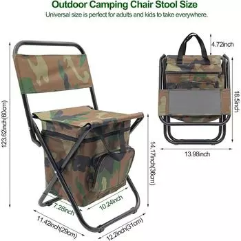 Складное кресло для кемпинга с сумкой-холодильником, легкое кресло для рыбалки, компактное складное сиденье со спинкой и ручкой камуфляжный