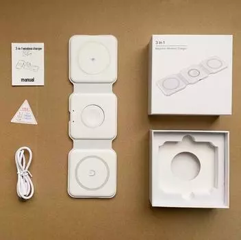 Складное магнитное беспроводное зарядное устройство 3-в-1 мощностью 15 Вт для телефона, наушников и часов