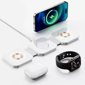 Складное магнитное беспроводное зарядное устройство для iPhone 15/14/13/12, AirPods и Apple Watch