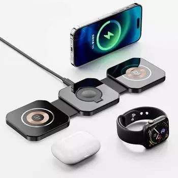 Складное магнитное беспроводное зарядное устройство для iPhone 15/14/13/12, AirPods и Apple Watch