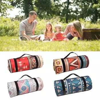 Складное одеяло для пикника с алюминиевой пленкой в стиле ретро с веревкой для хранения, композитный процесс, водонепроницаемый влагонепроницаемый коврик для кемпинга, товары для улицы M синий