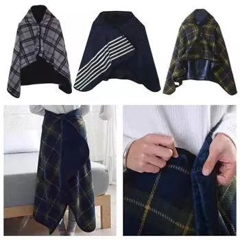 Складное одеяло с застежкой на пуговицы и клетчатым узором, двухслойное, теплое S синий/белый