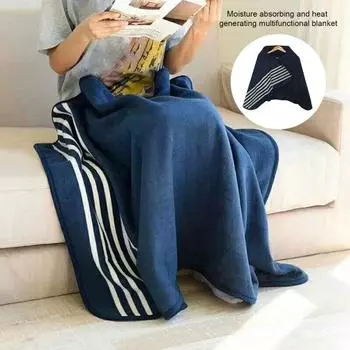 Складное одеяло с застежкой на пуговицы и клетчатым узором, двухслойное, теплое S синий/белый